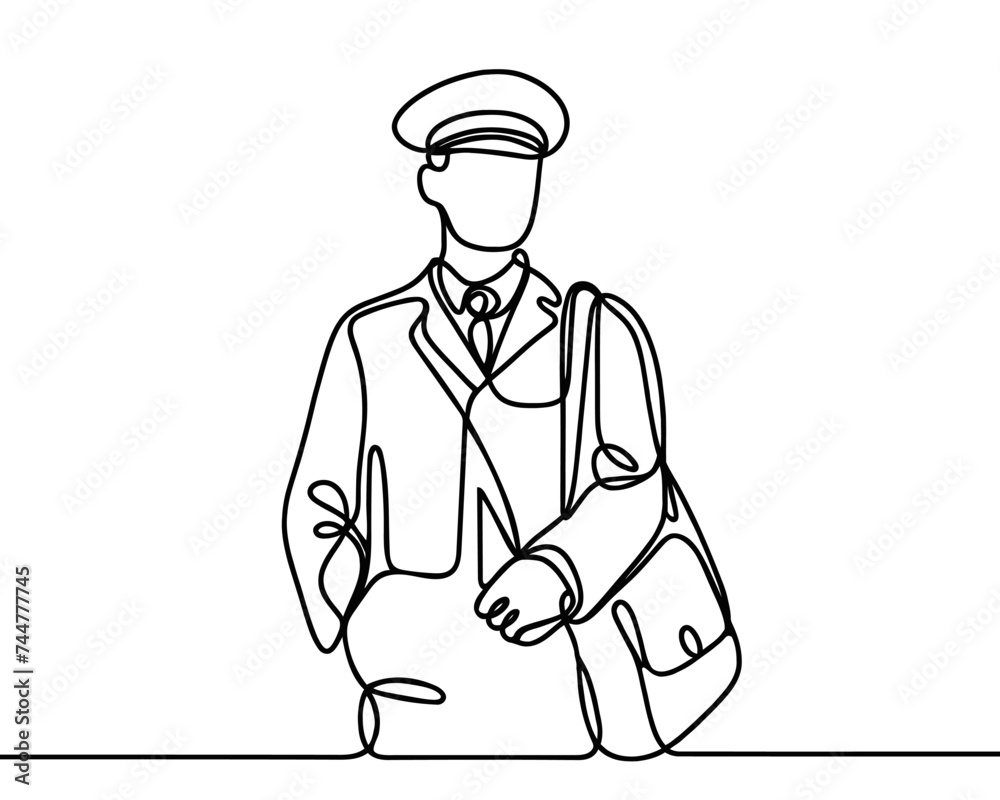 Vector image of a man with a bag, drawn with one continuous line.
