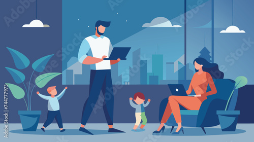 Modern Family Balancing Work and Childcare at Home