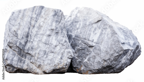  Large white marble split in two pieces isolated on white background.