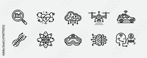 Artificial Intelligence and Modern Technology Vector Outline Icon Set