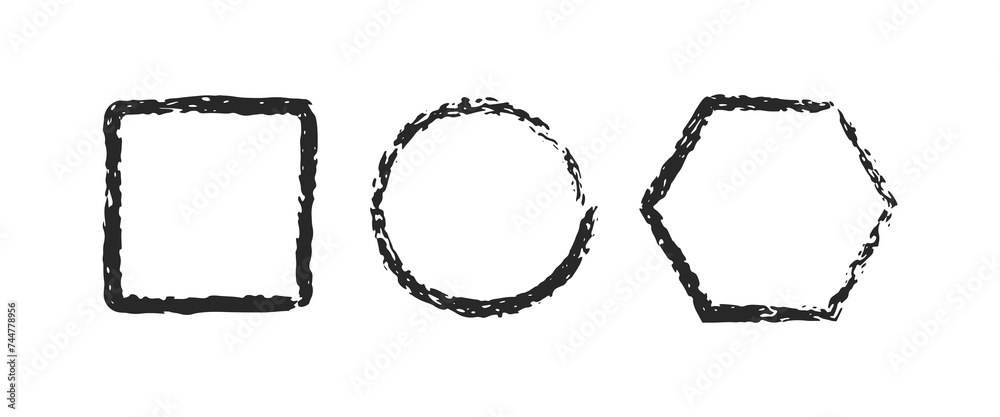 Hand drawn geometric frames for text with charcoal texture Hand drawn geometric frames for text with charcoal texture