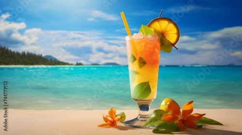 Tropical cocktail on beach 