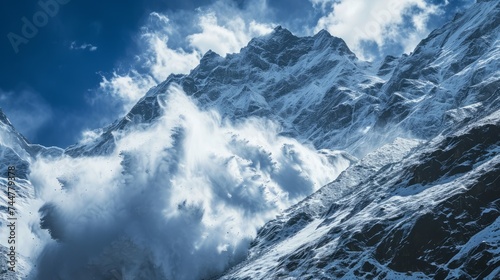 Snow avalanche in the the mountains