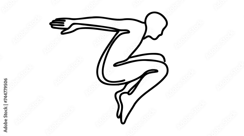 Person jumping one continuous line illustration on white background Person jumping one continuous line illustration on white background