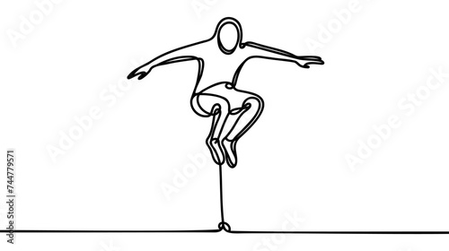 Person jumping one continuous line illustration on white background