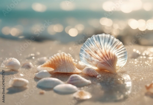 Transparent water sea shells background Backdrop for natural cosmetic beauty sun protection spa prod