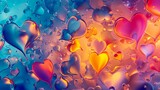 abstract background with colorful hearts and drops of water. 3d rendering