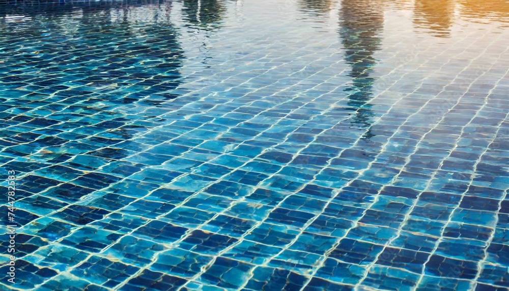 blue tiles pool with ripple water reflection