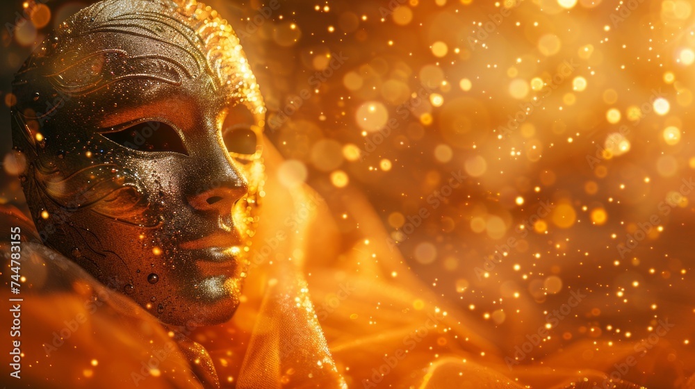 Image of elegant venetian mask over glitter background 
