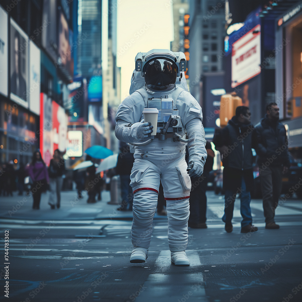 Astronaut in Urban Setting: A Surreal Blend of Space Exploration and City Life
