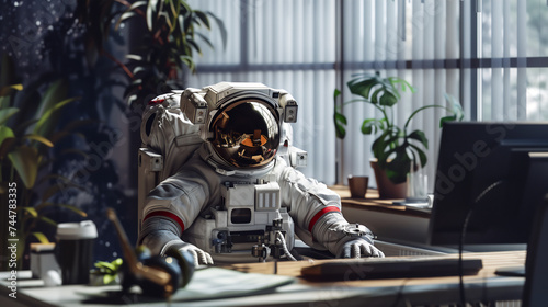 Astronaut at the Office: Cosmic Workday Conceptual Art