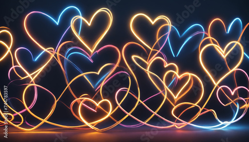 Neon and golden hearts background