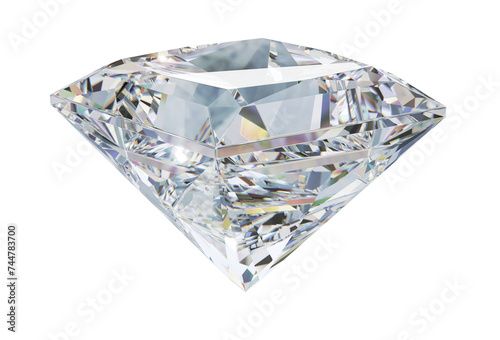 Big shiny princess cut diamond or gem isometric view. 3d illustration isolated on white