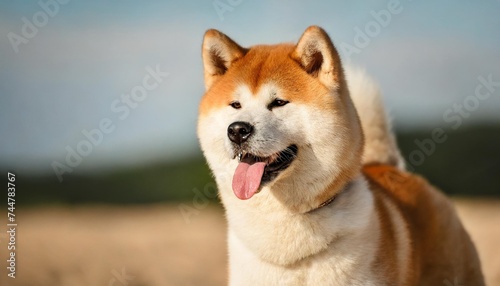 japanese akita inu dog on sand background photo
