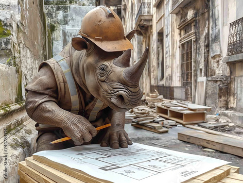 Rhinoceros Wearing a Hard Hat