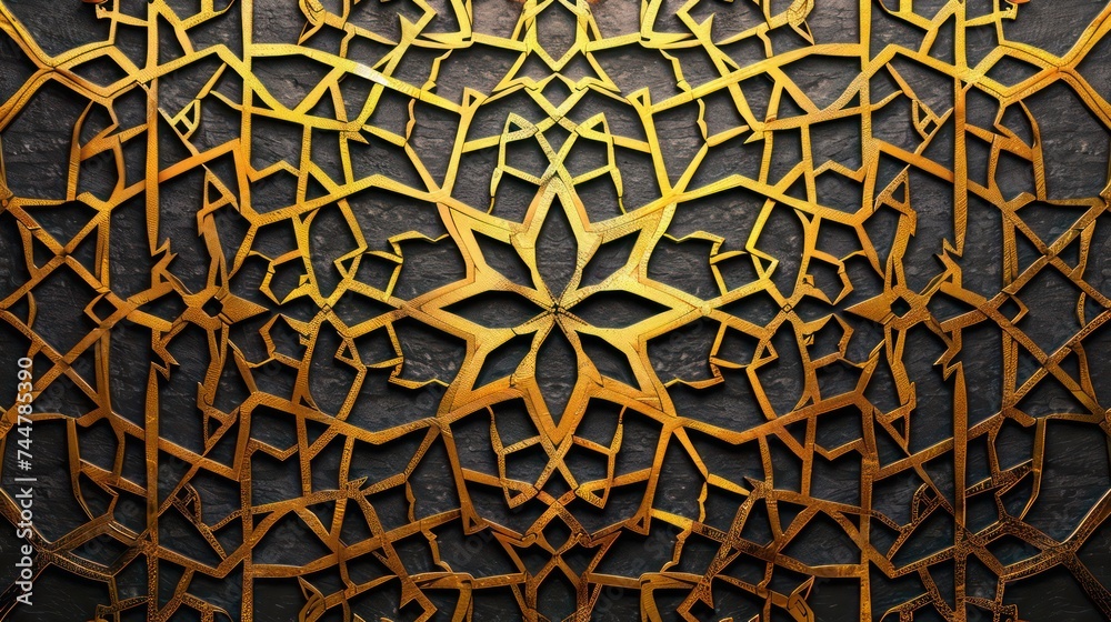 Golden lined motif geometric Islamic patterns, Islamic backgrounds for eid ul adha and eid ul fitr. - obrazy, fototapety, plakaty 