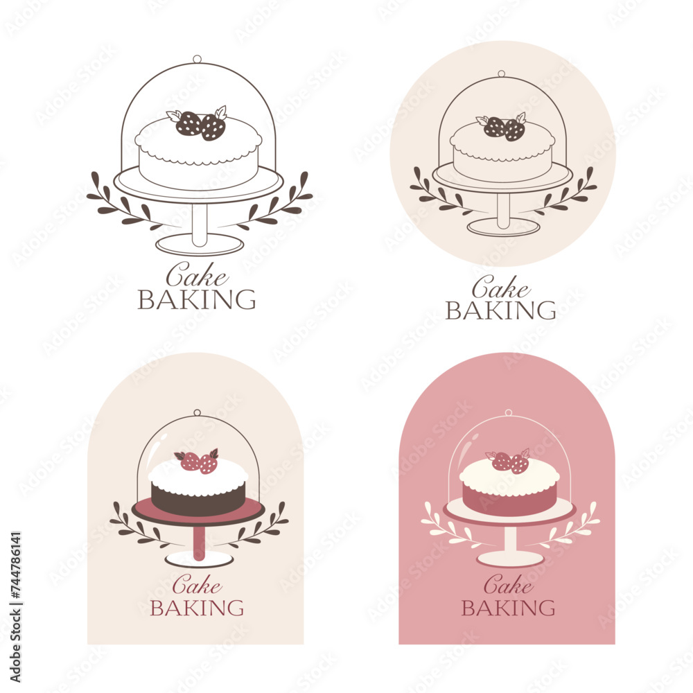 Confectionery logos collection, cute logo with cake, bakery retro logo, elegant design Confectionery logos collection, cute logo with cake, bakery retro logo, elegant design