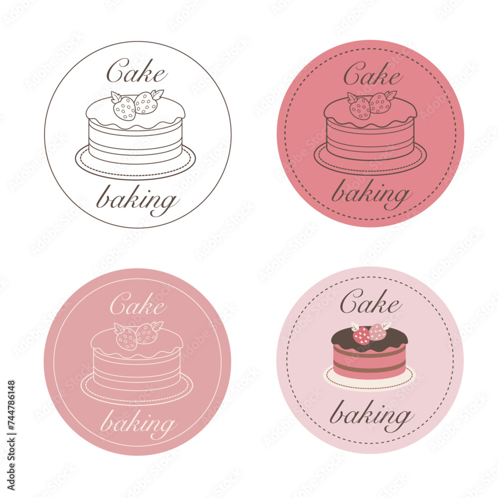 Confectionery logos collection, cute logo with cake, bakery retro logo