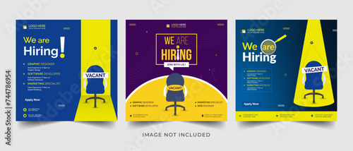 We are hiring job vacancy social media post banner design template with red color. We
are hiring job vacancy square web banner design.