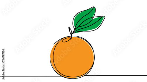 Orange fruit in continuous line art drawing style. Black line sketch on white background. Vector illustration