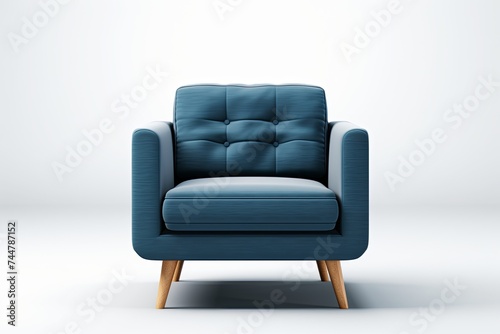 Modern dark blue sofa on isolated white background. Furniture for modern interior, minimalist design