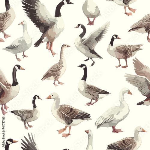 Seamless watercolor pattern goose for print.