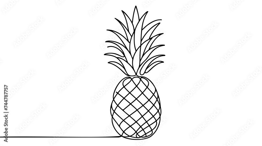 Obraz premium Single continuous line drawing whole healthy pineapple organic for orchard logo identity.