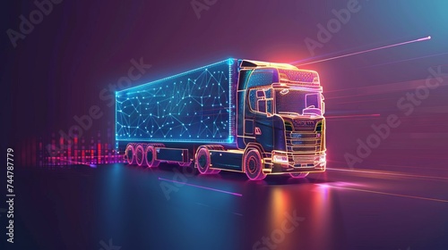 Truck. Logistics low poly art illustration.Vehicle, transport delivery, cargo logistics concept. Freight transport, international delivery. Cargo transportation service concept with connected dots.