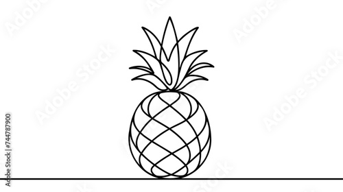 Single continuous line drawing whole healthy pineapple organic for orchard logo identity.