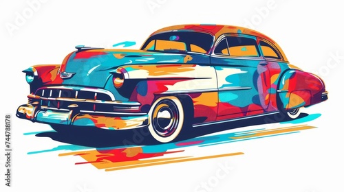 Vector illustration in an abstract style. A colorful old retro car. T-shirt or print design 