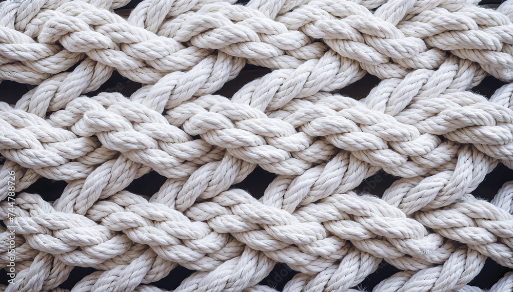  Close-up of a detailed and intricate handmade white rope with a unique and beautiful pattern and texture