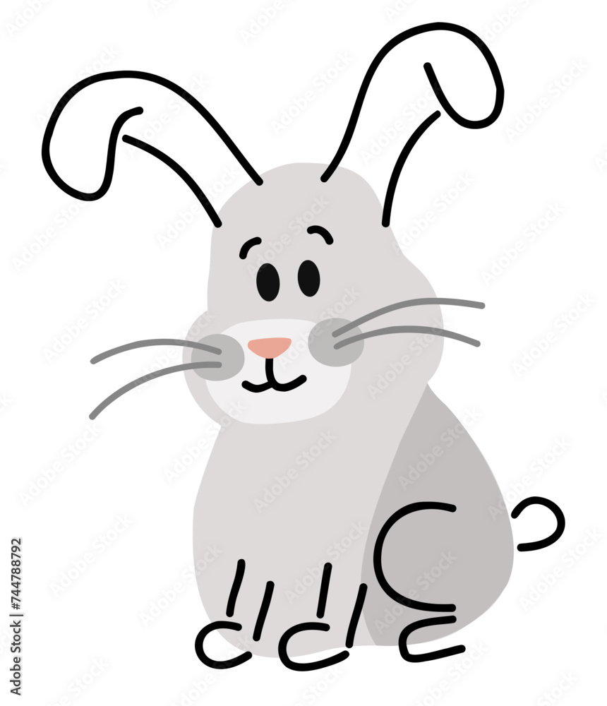 cute and funny grey bunny, isolated on white background.