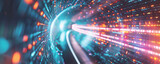 Digital data streaming through a futuristic tunnel representing high speed transfer