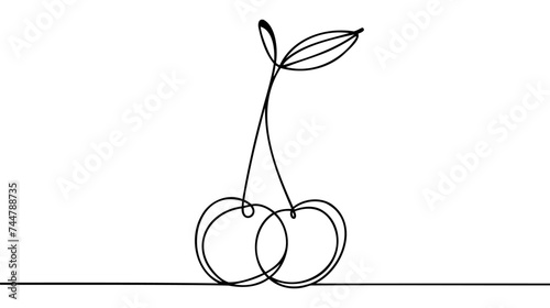 Cherry fruit in continuous one line art drawing style. Minimalist black line sketch on white background. Vector illustration