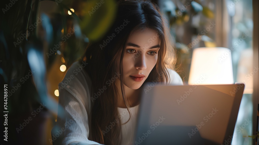 A business blogger intently focused on writing a piece of content. generative AI A business blogger intently focused on writing a piece of content. generative AI
