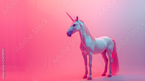 Surreal unicorn in a neon pink and blue gradient light  fantasy concept.