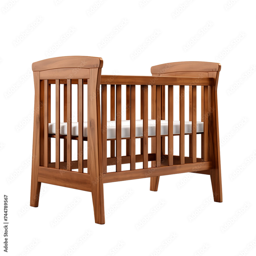 Wooden baby crib. isolated on a transparent background