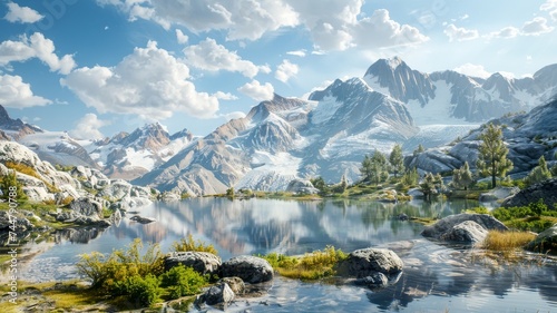 Mountain Lake Surrounded by Rocks. Generative AI