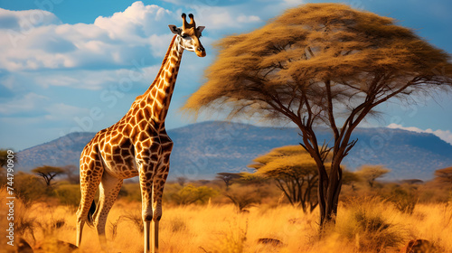 Giraffe in the Savannah: A Majestic Display of Nature's Unfading Charm and Beauty © Callie