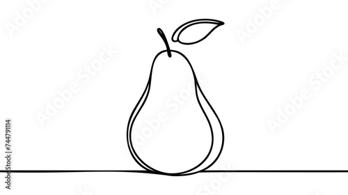Pear fruit in continuous one line art drawing style. Minimalist black line sketch on white background.