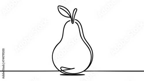 Pear fruit in continuous one line art drawing style. Minimalist black line sketch on white background.