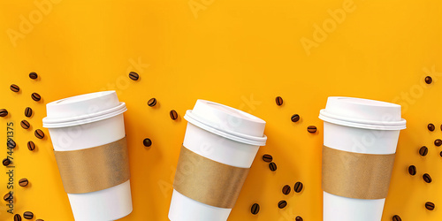 Glasses of coffee on a plain yellow background