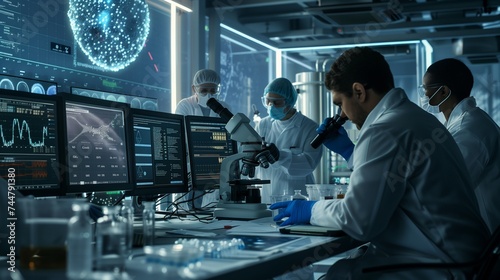 Scientists in Lab Coats Working on Computer Screens