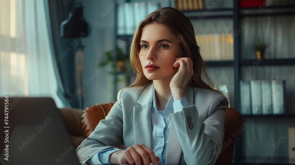 Fototapeta premium Business Woman Working on Laptop at Desk