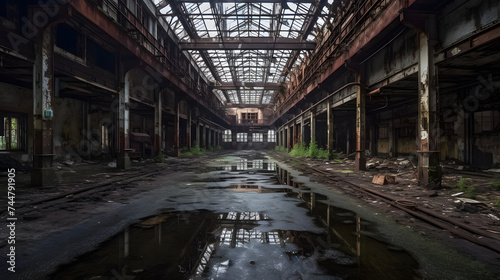  abandoned steel plant with puddles in the middle