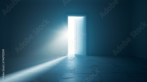 Light Streaming Through Open Door in Dark Room