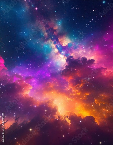  Abstract colorful night sky banner - vibrant colored clouds  some stars glowing