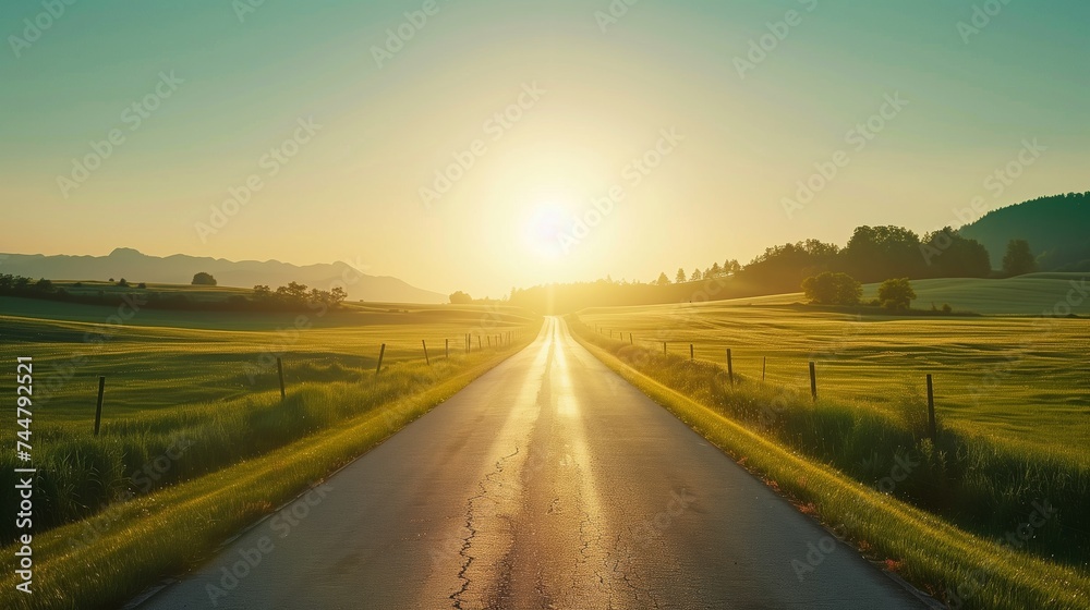 The Sun Sets Over a Rural Road