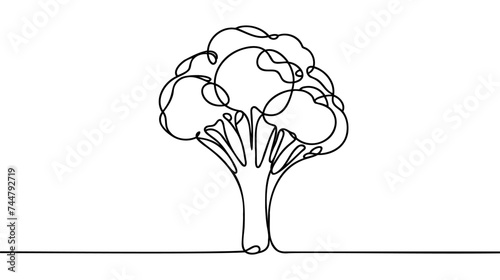 Continuous single drawn one line broccoli vegetables hand-drawn picture silhouette. Line art. Doodle