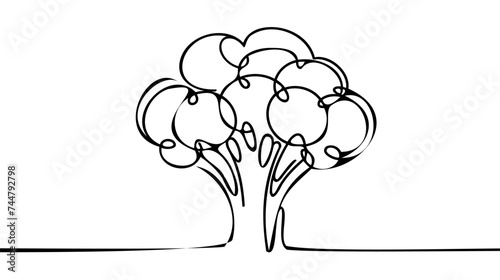 Continuous single drawn one line broccoli vegetables hand-drawn picture silhouette. Line art. Doodle